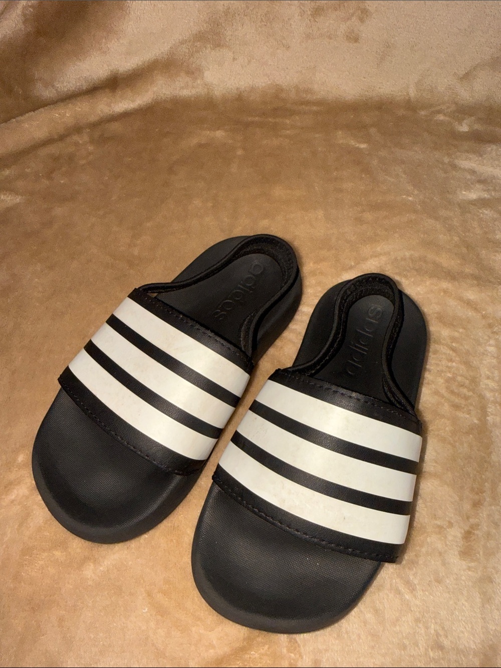 adidas Black Slide Sandals with White Three-Stripes